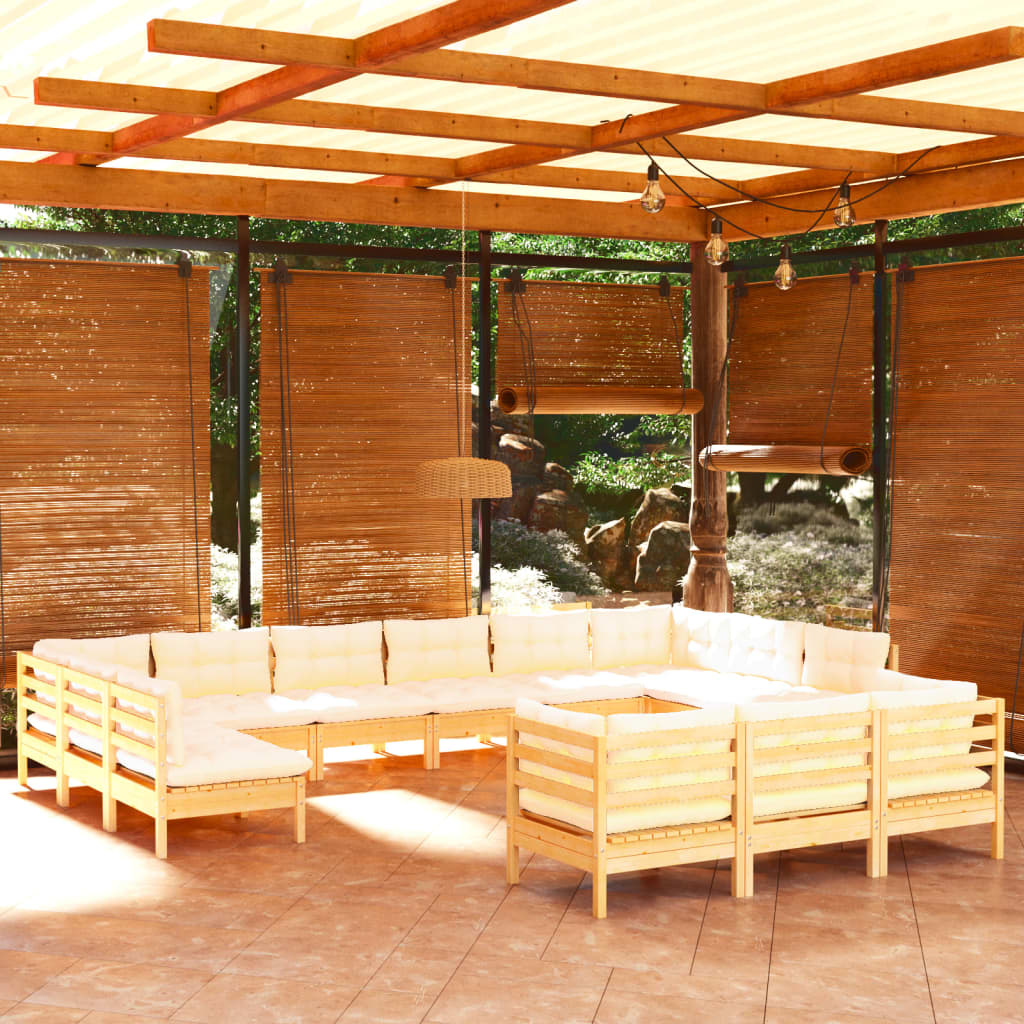 13dílná zahradní sedací souprava s krémovými poduškami borovice