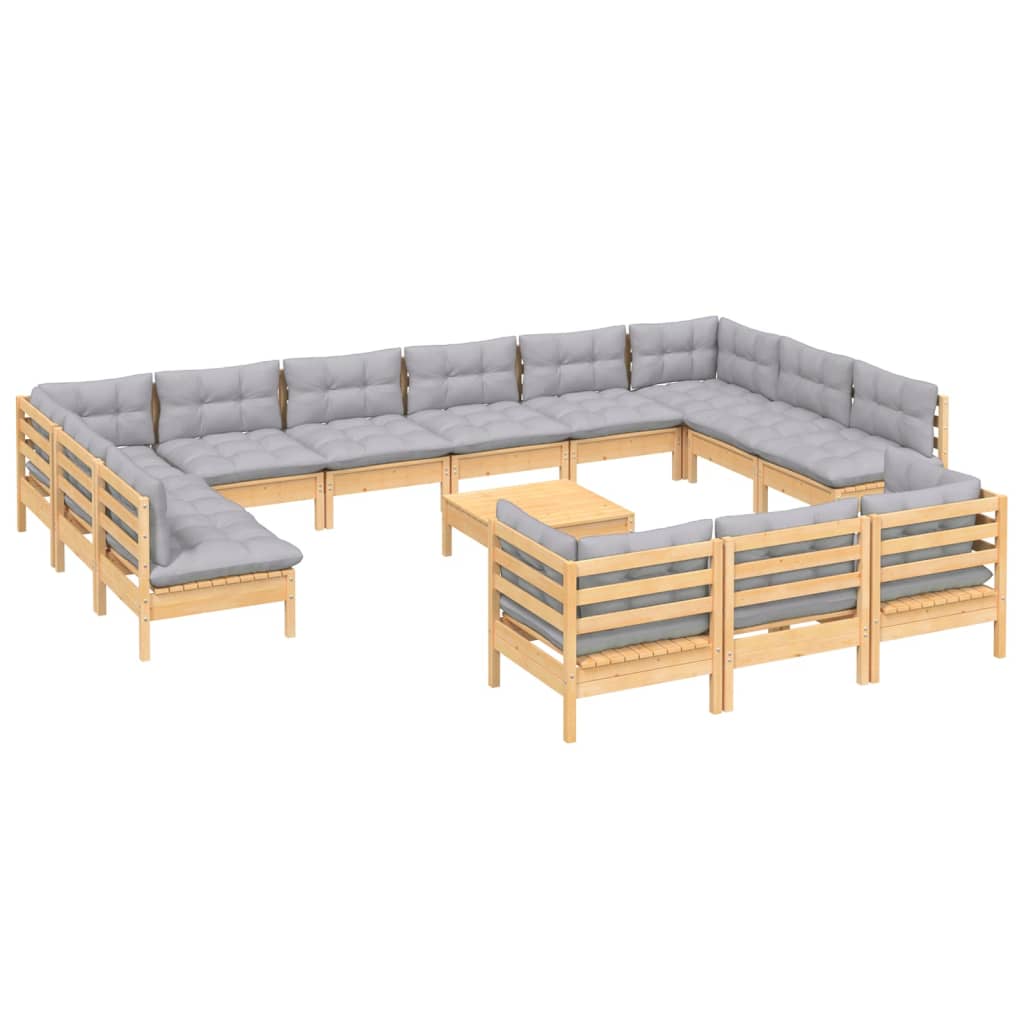 

vidaXL 14-delige Loungeset met grijze kussens grenenhout