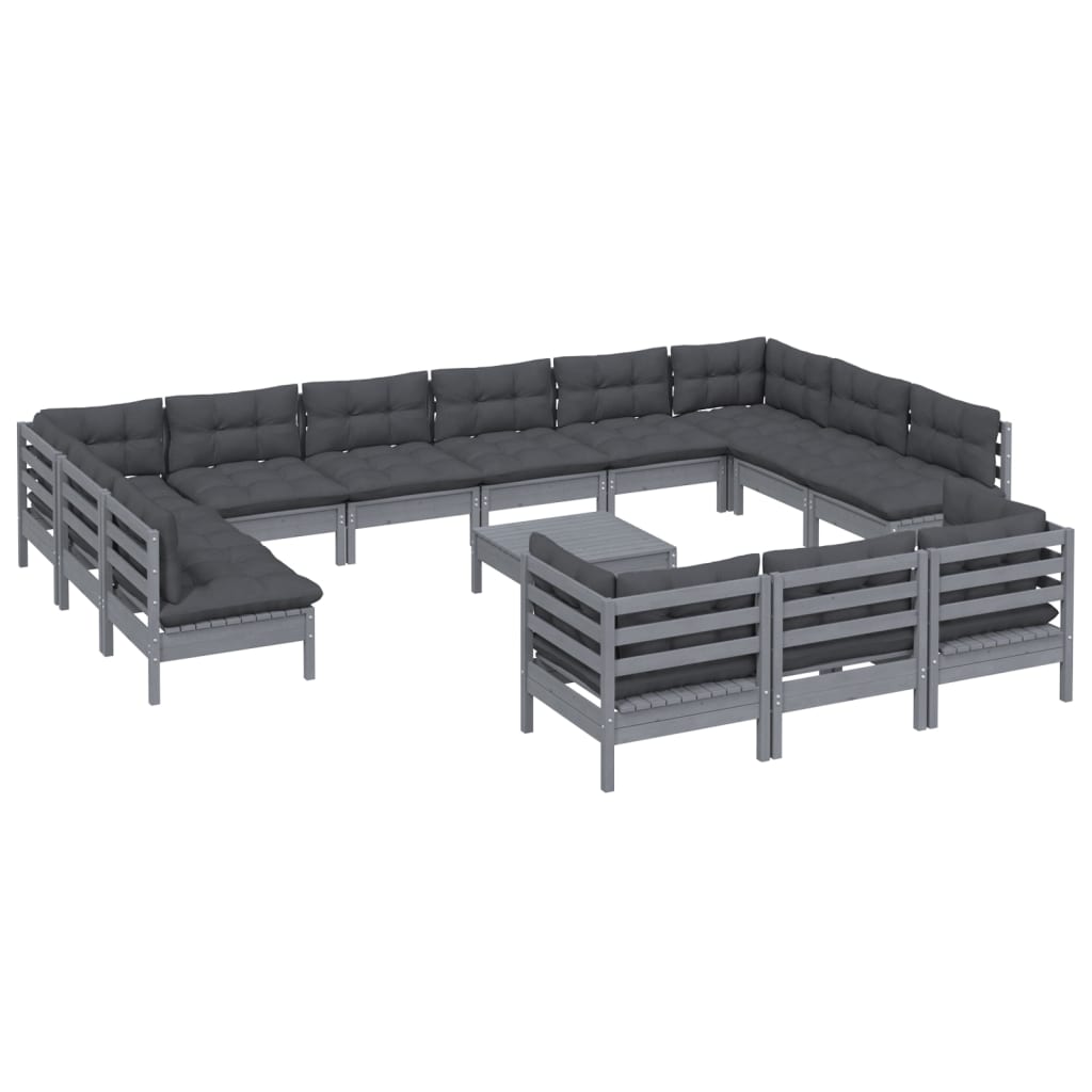 

vidaXL 14-delige Loungeset met kussens grenenhout grijs