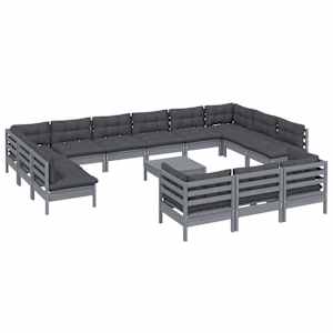 vidaXL Sodo komplektas su pagalvėlėmis, 14 dalių, pilkas, pu&scaron;is