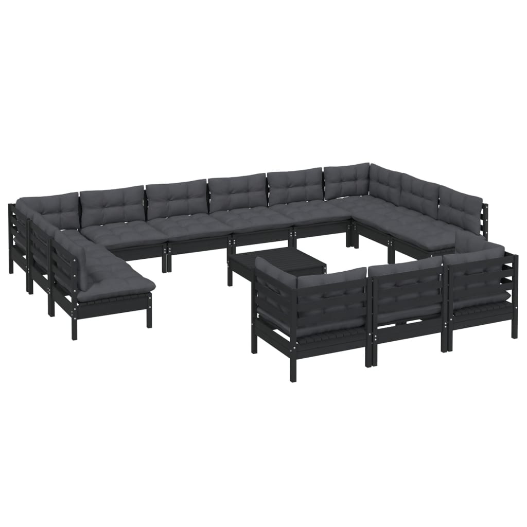 

vidaXL 14-delige Loungeset met kussens grenenhout zwart