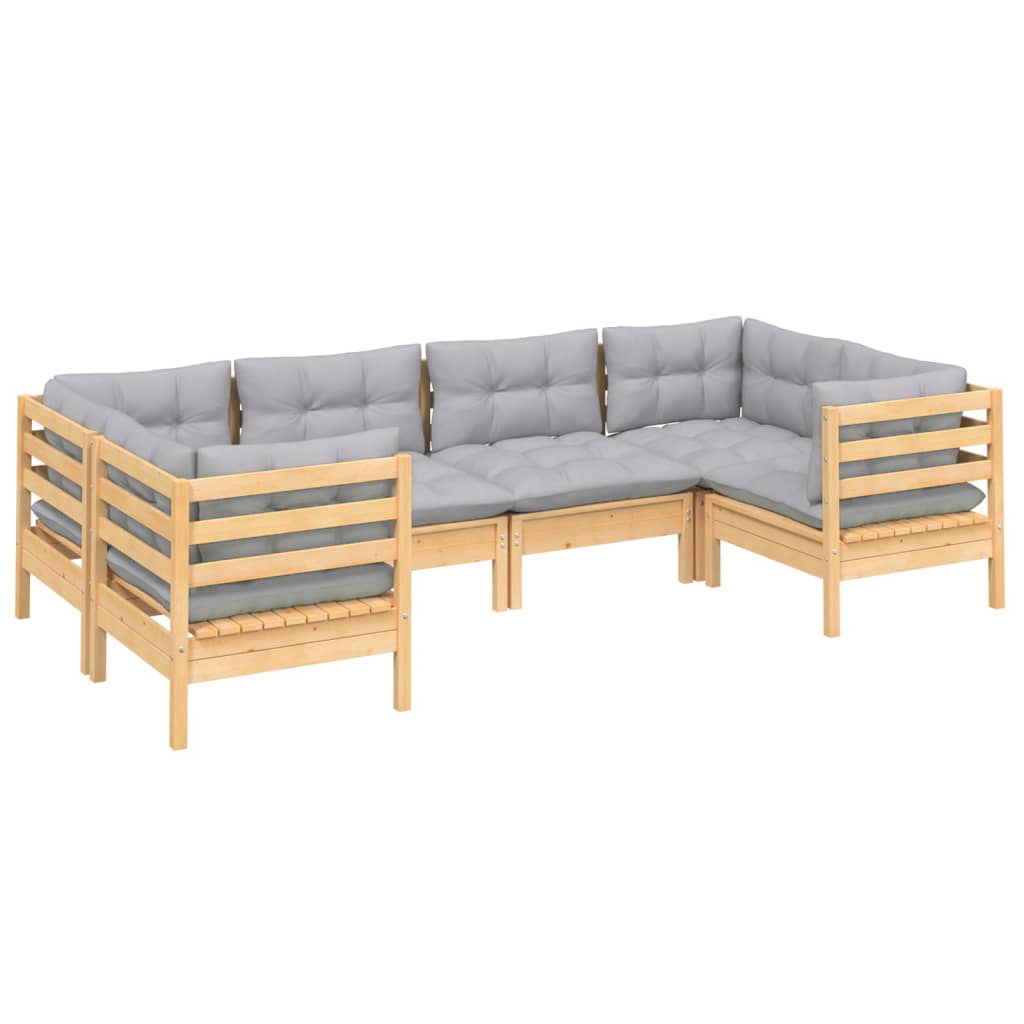 vidaXL 6-delige Loungeset met grijze kussens grenenhout afbeelding