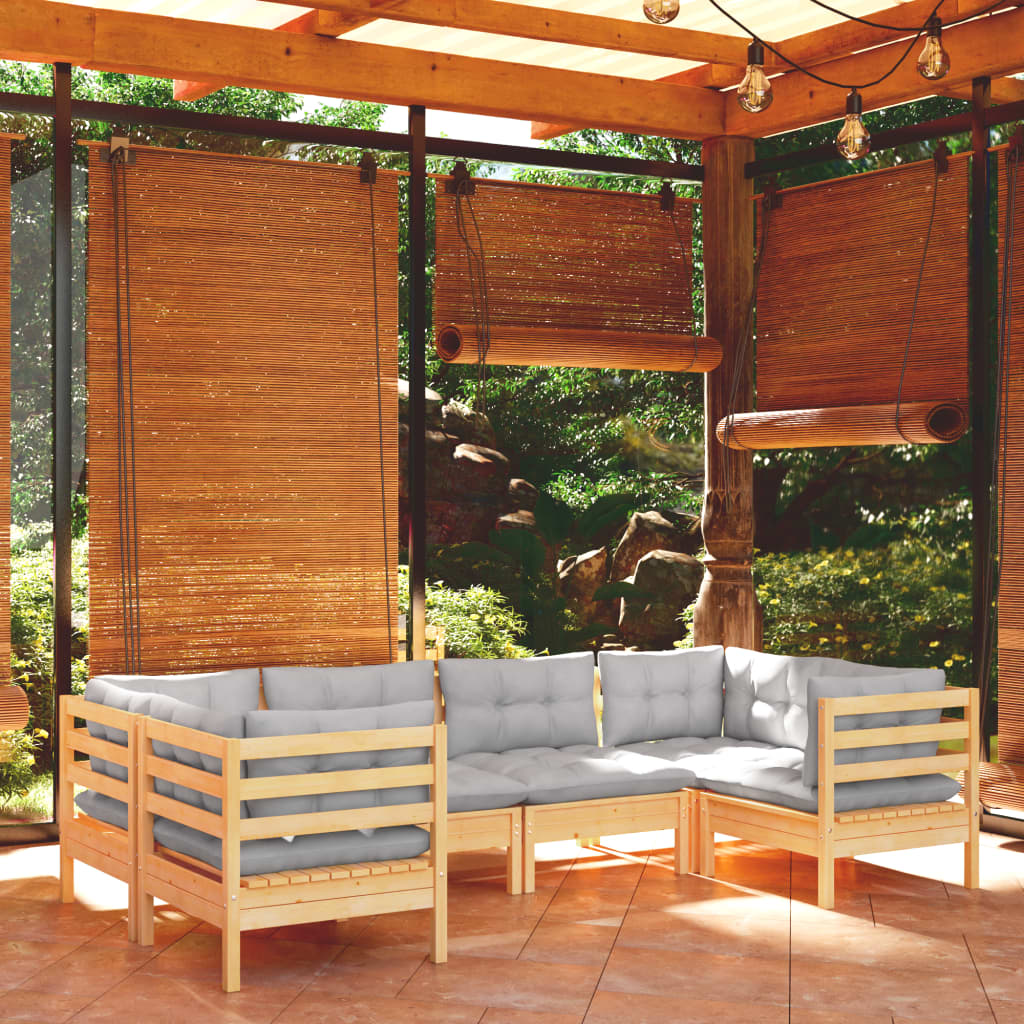 Drewniany zestaw wypoczynkowy do ogrodu - 4 sofy narożne, 2 sofy środkowe, 6 poduszek siedziskowych, 10 poduszek oparciowych/bocznych.