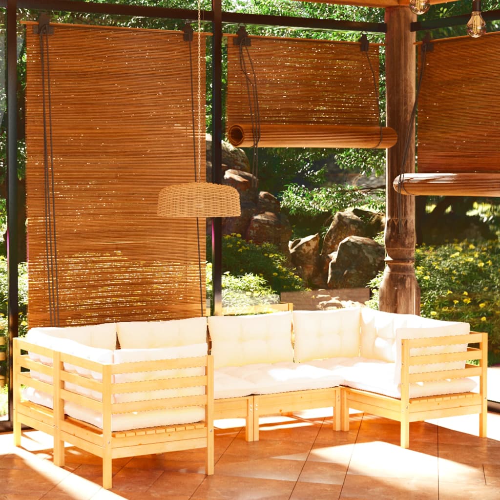 6dílná zahradní sedací souprava s krémovými poduškami borovice
