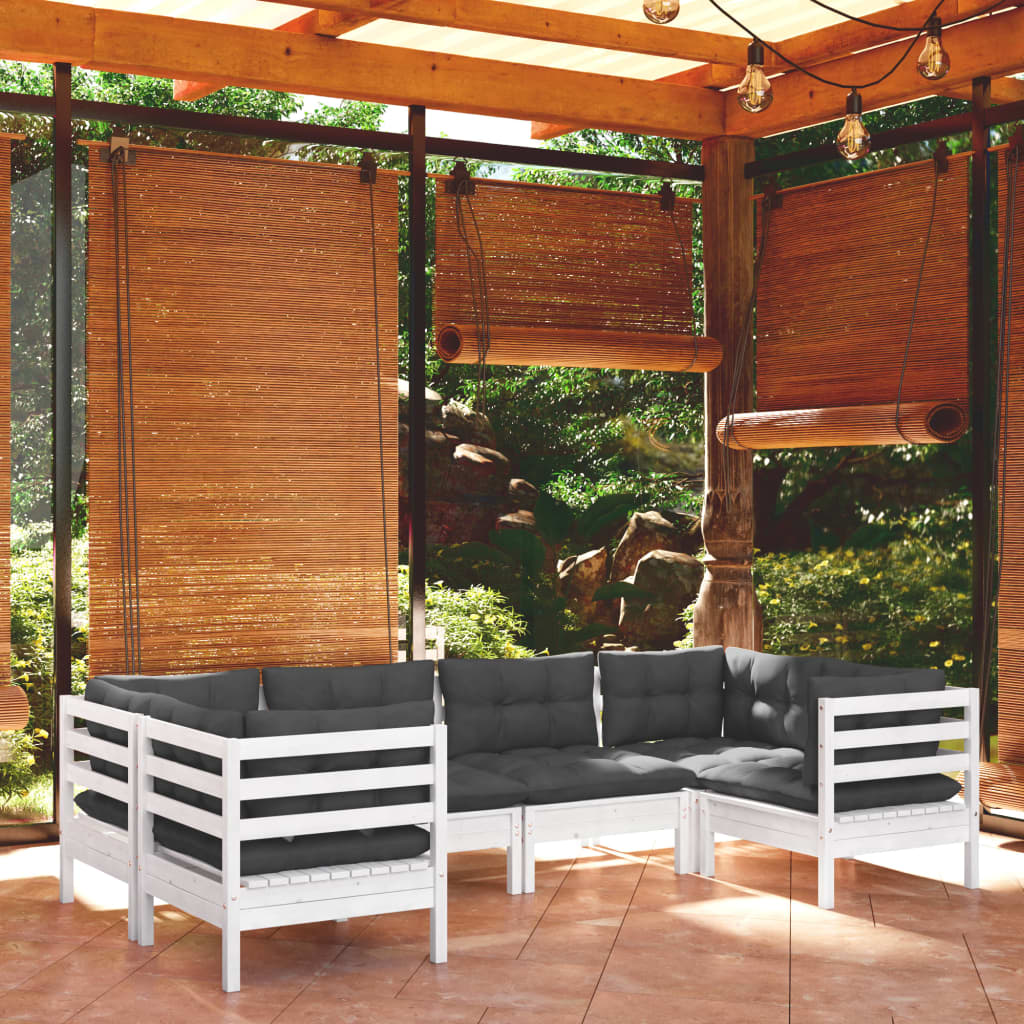 vidaXL 6-tlg. Garten-Lounge-Set mit Kissen Weiß Kiefernholz