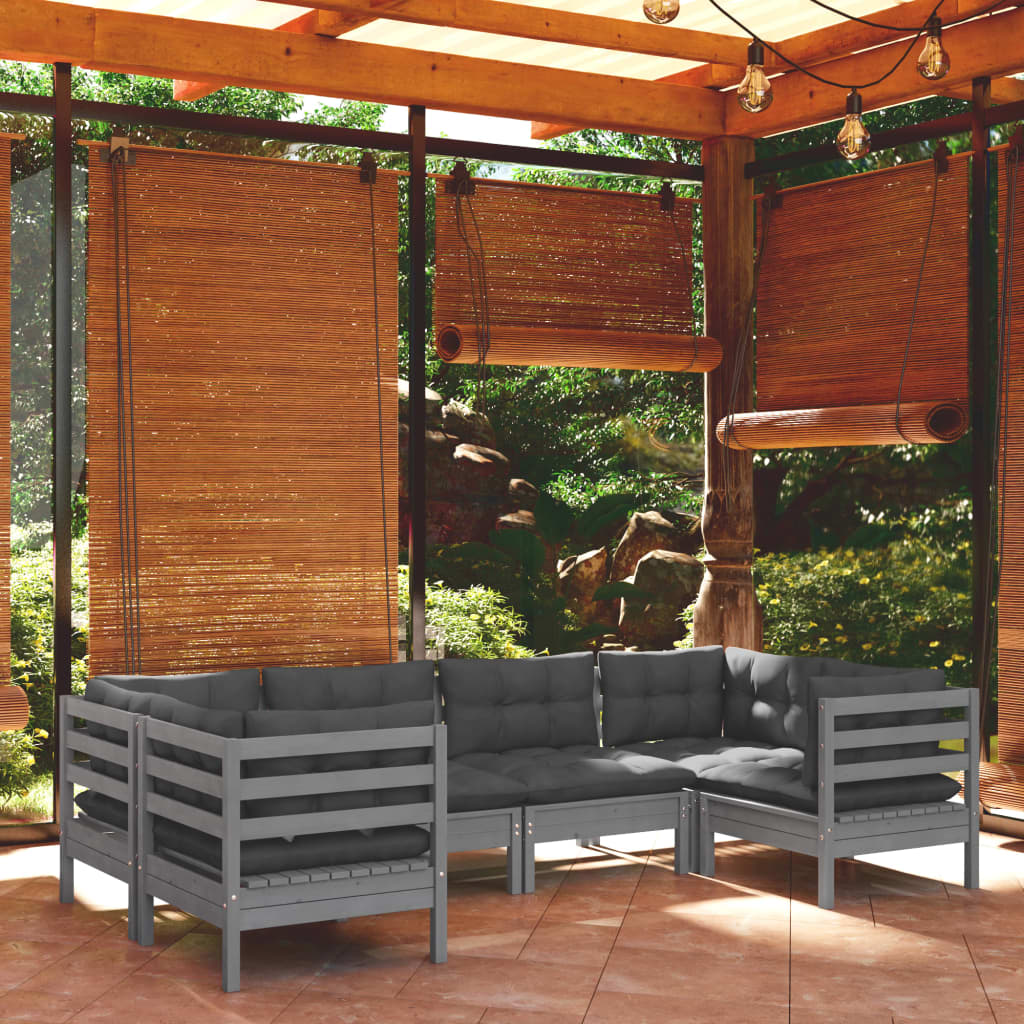 vidaXL 6-tlg. Garten-Lounge-Set mit Kissen Grau Kiefernholz