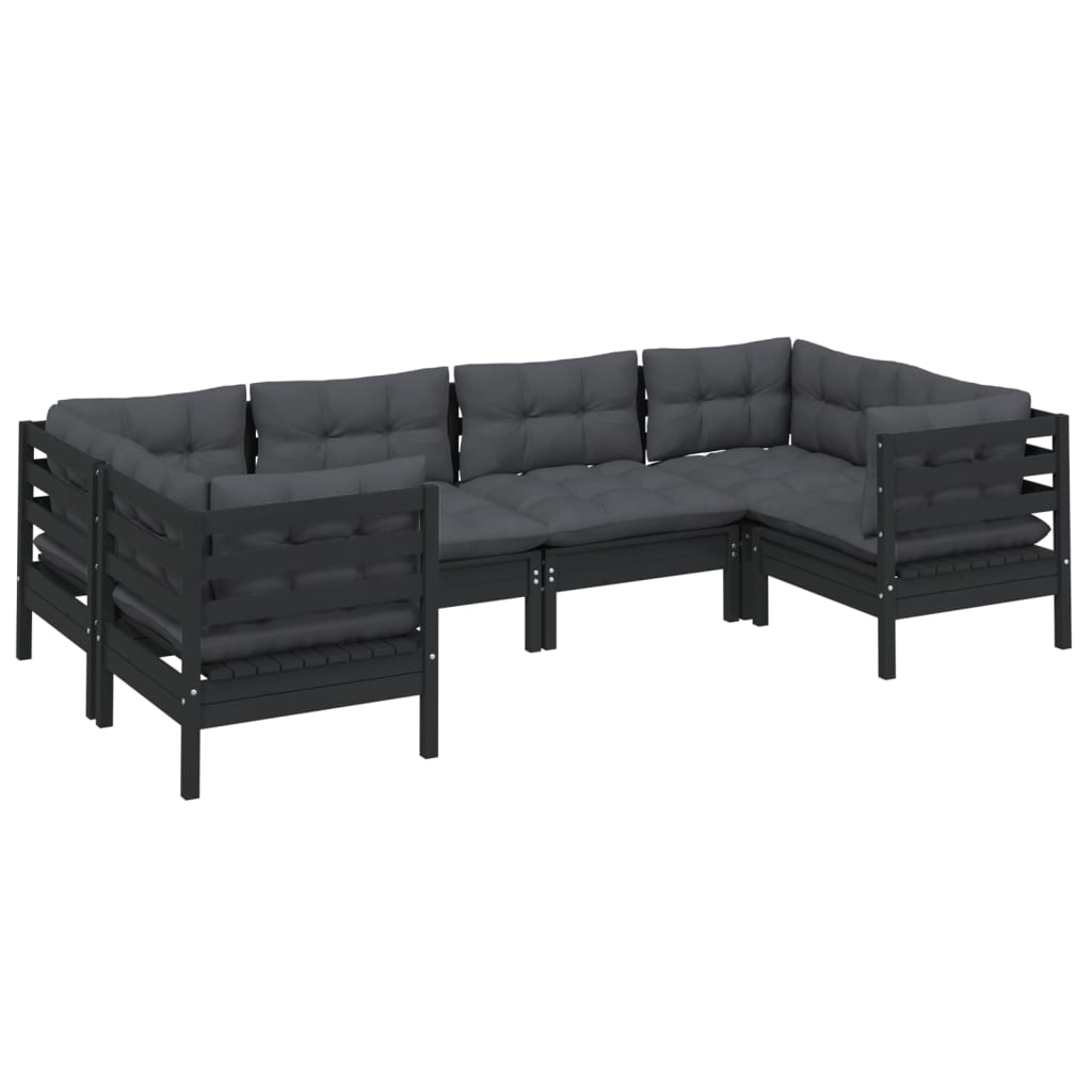 

vidaXL 6-delige Loungeset met kussens grenenhout zwart