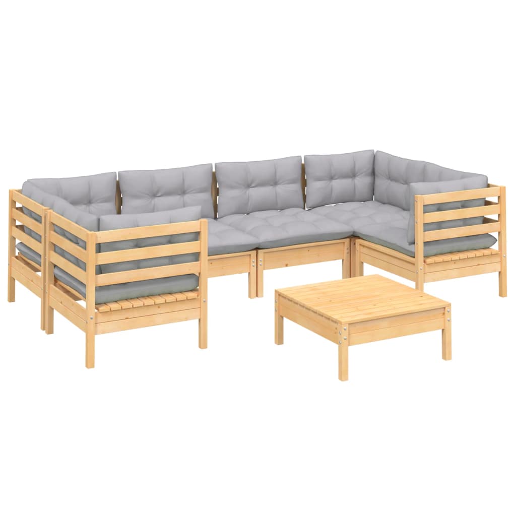 vidaXL 7-delige Loungeset met grijze kussens grenenhout afbeelding