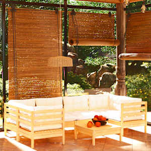 Vrtna sedežna garnitura 7-delna s krem blazinami borovina