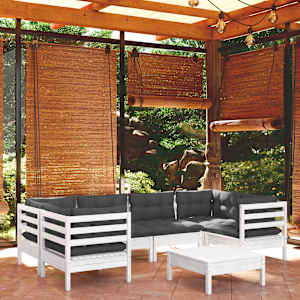 Vrtna sedežna garnitura 7-delna z blazinami bela borovina