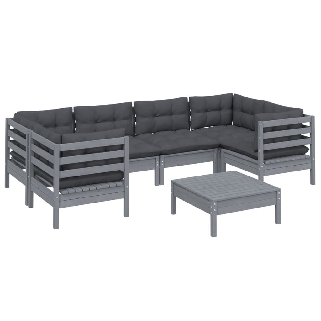 

vidaXL 7-delige Loungeset met kussens grenenhout grijs