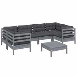 vidaXL 7 pcs conjunto lounge de jardim c/ almofad&otilde;es pinho cinza