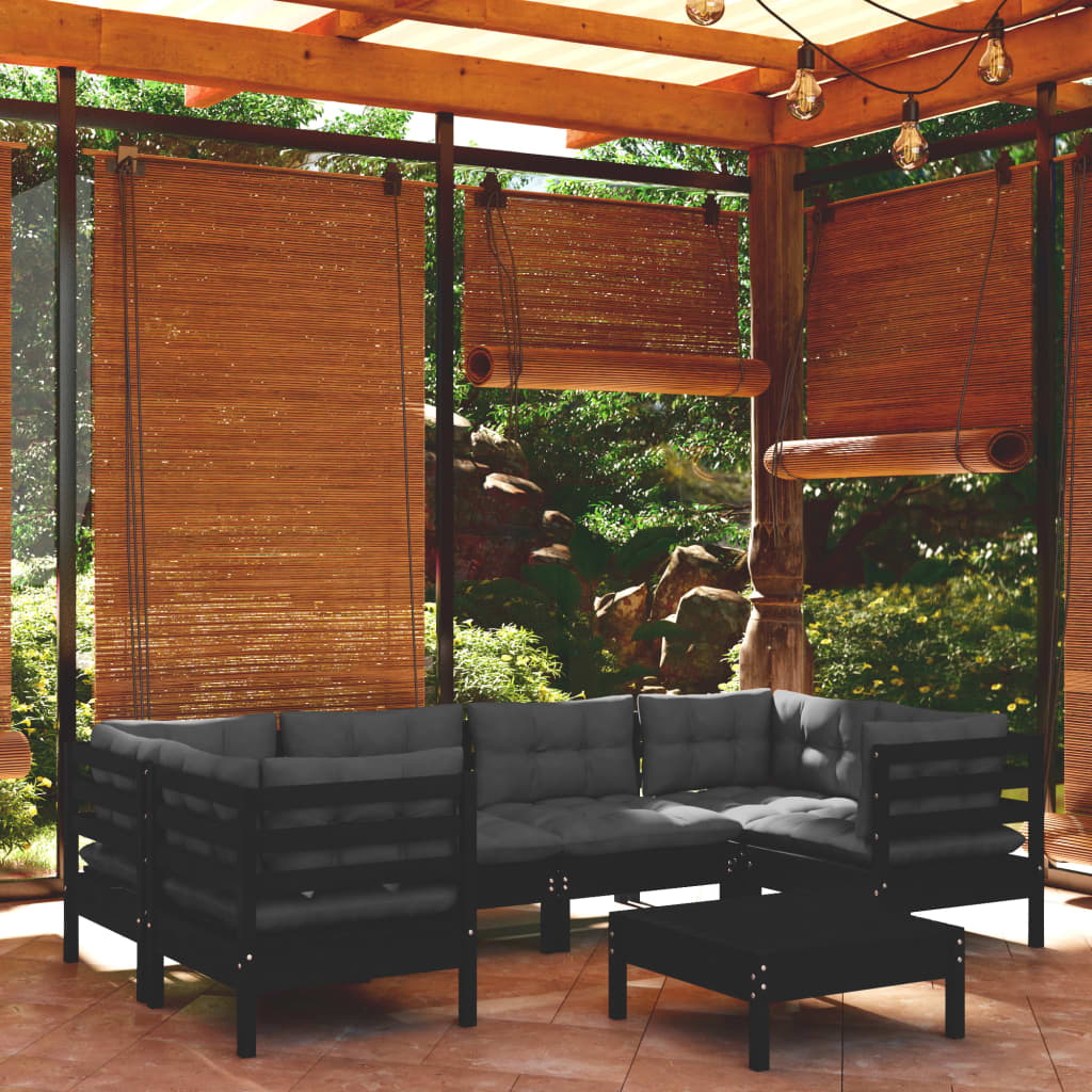 vida XL 7-tlg. Garten-Lounge-Set mit Kissen Schwarz Kiefernholz