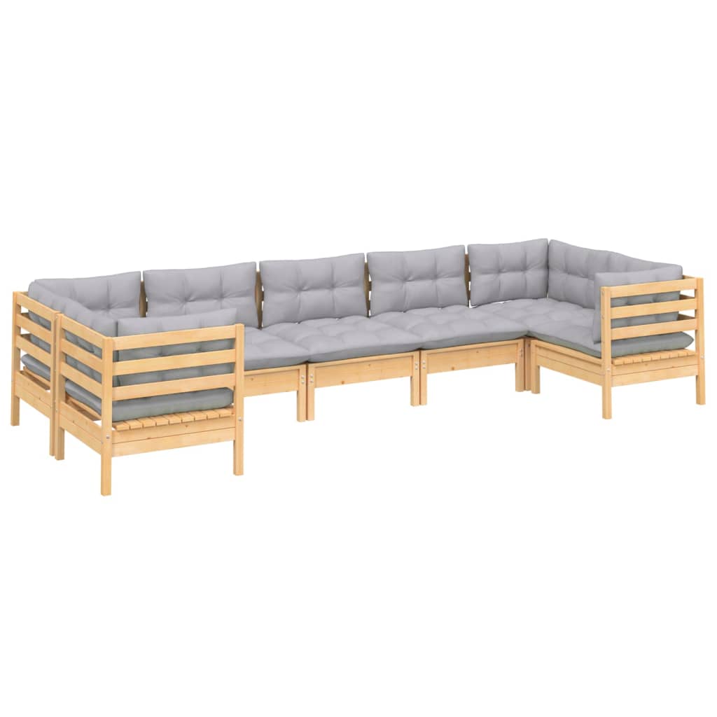 vidaXL 7-delige Loungeset met grijze kussens grenenhout afbeelding