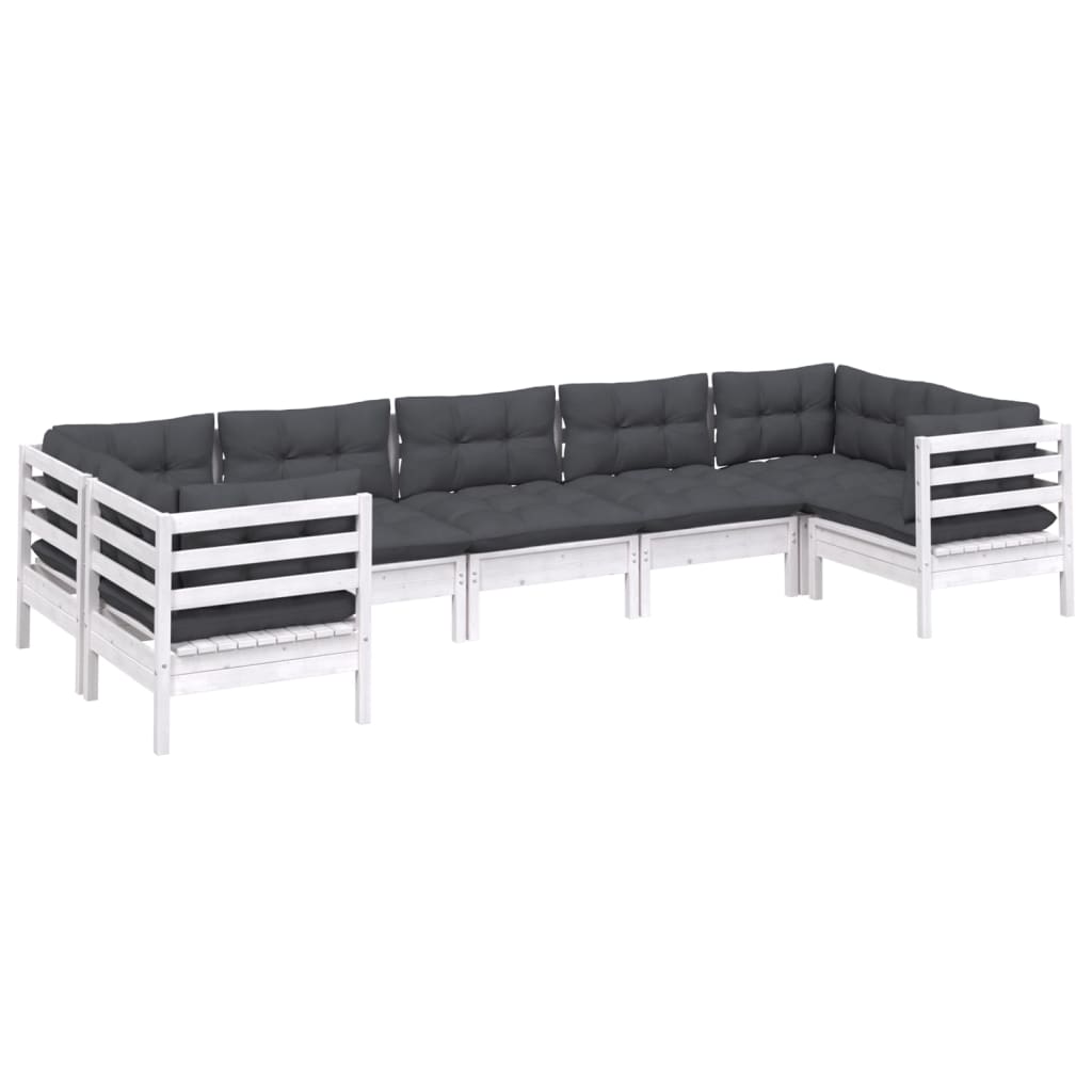 

vidaXL 7-delige Loungeset met kussens grenenhout wit