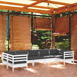 Vrtna sedežna garnitura 7-delna z blazinami bela borovina