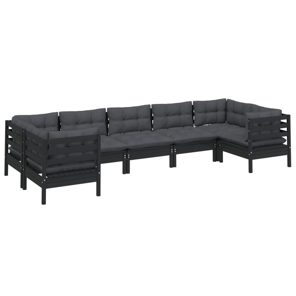

vidaXL 7-delige Loungeset met kussens grenenhout zwart