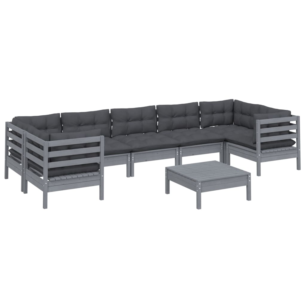 

vidaXL 8-delige Loungeset met kussens grenenhout grijs