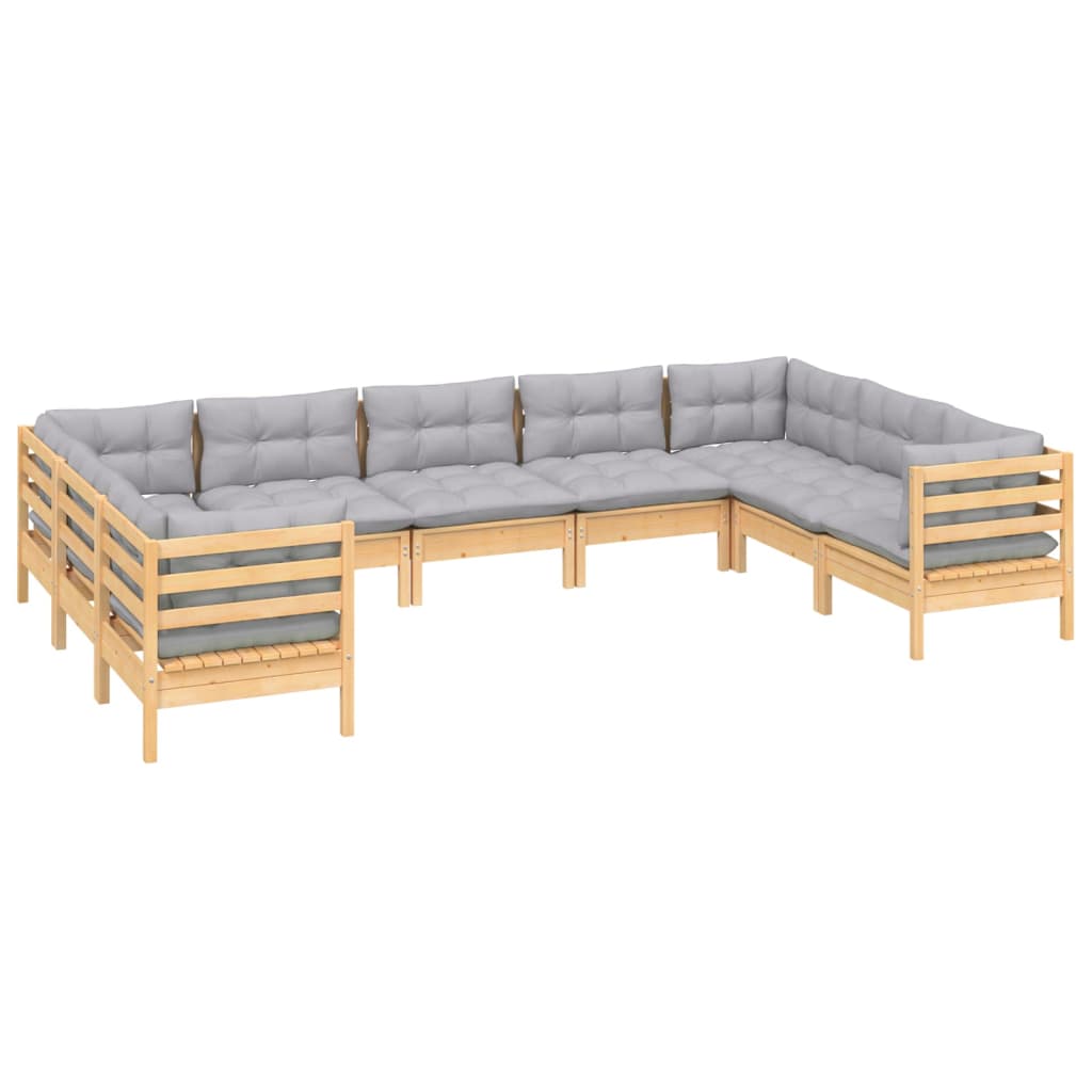 vidaXL 9-delige Loungeset met grijze kussens grenenhout afbeelding