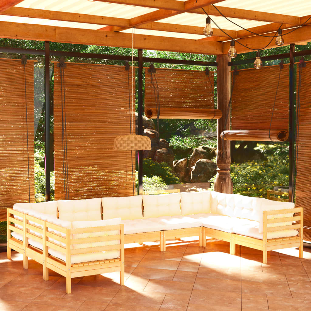 9dílná zahradní sedací souprava s krémovými poduškami borovice