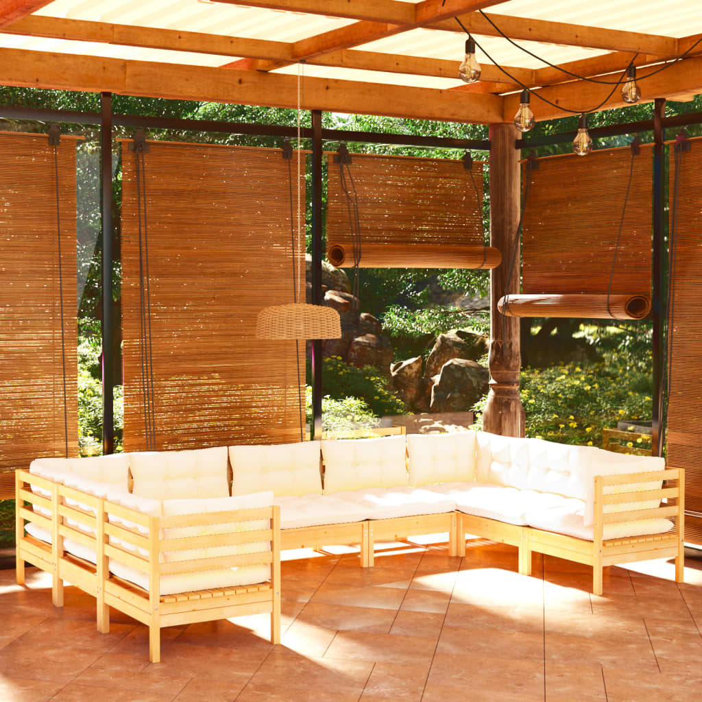 vida XL 9-tlg. Garten-Lounge-Set mit Creme Kissen Kiefernholz