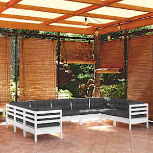 Vrtna sedežna garnitura 9-delna z blazinami bela borovina