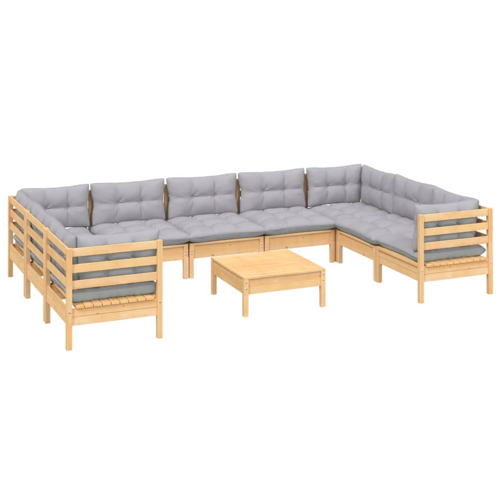 vidaXL 10-delige Loungeset met grijze kussens grenenhout afbeelding