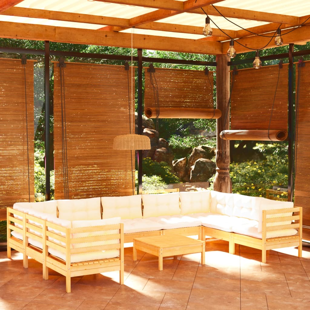 10dílná zahradní sedací souprava s krémovými poduškami borovice