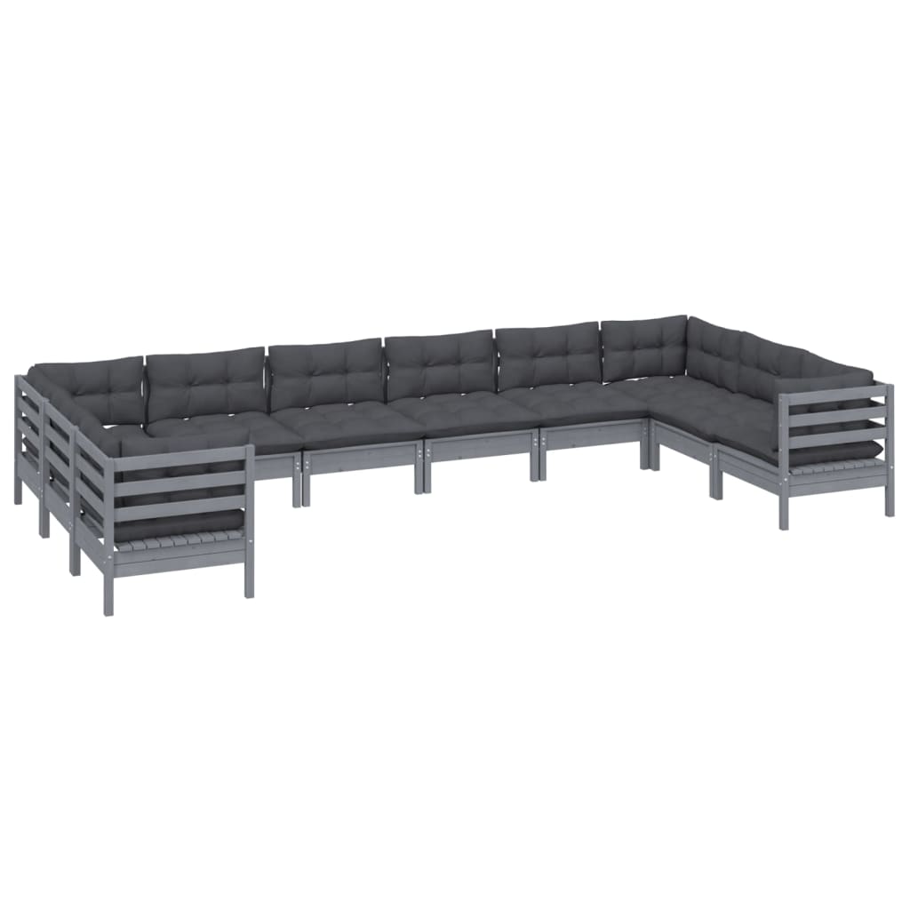 

vidaXL 10-delige Loungeset met kussens grenenhout grijs