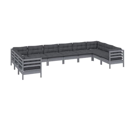 vidaXL 10-delige Loungeset met kussens grenenhout grijs