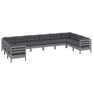 vidaXL 10-delige Loungeset met kussens grenenhout grijs