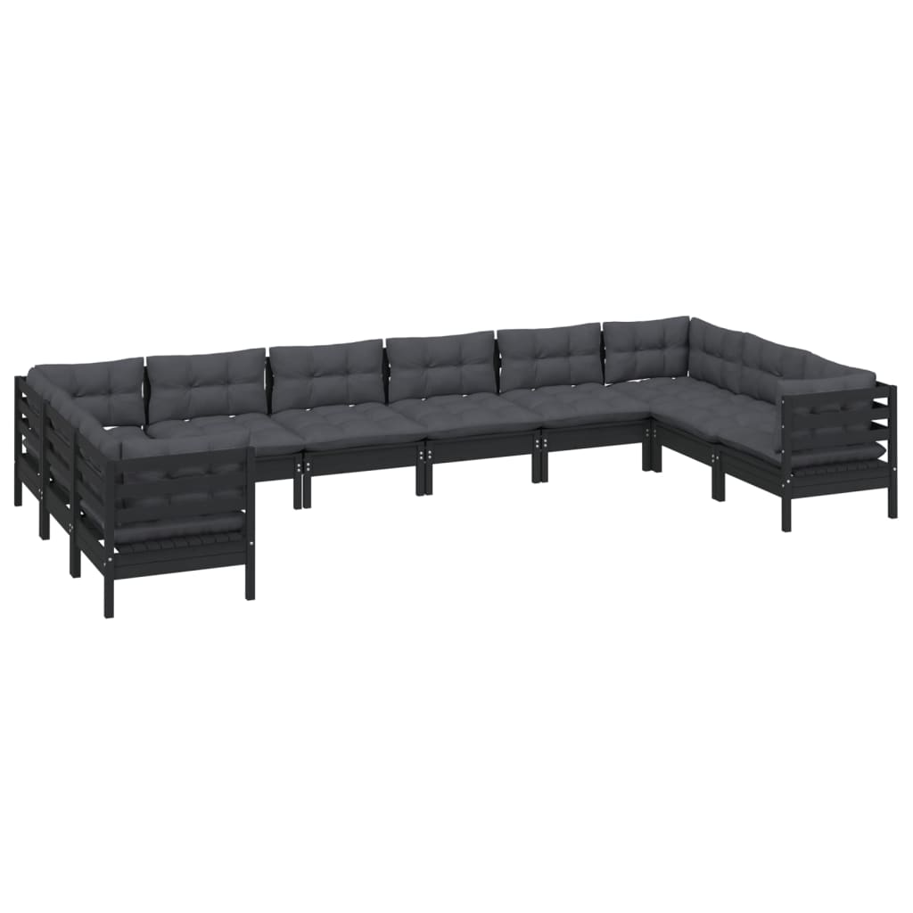 

vidaXL 10-delige Loungeset met kussens grenenhout zwart