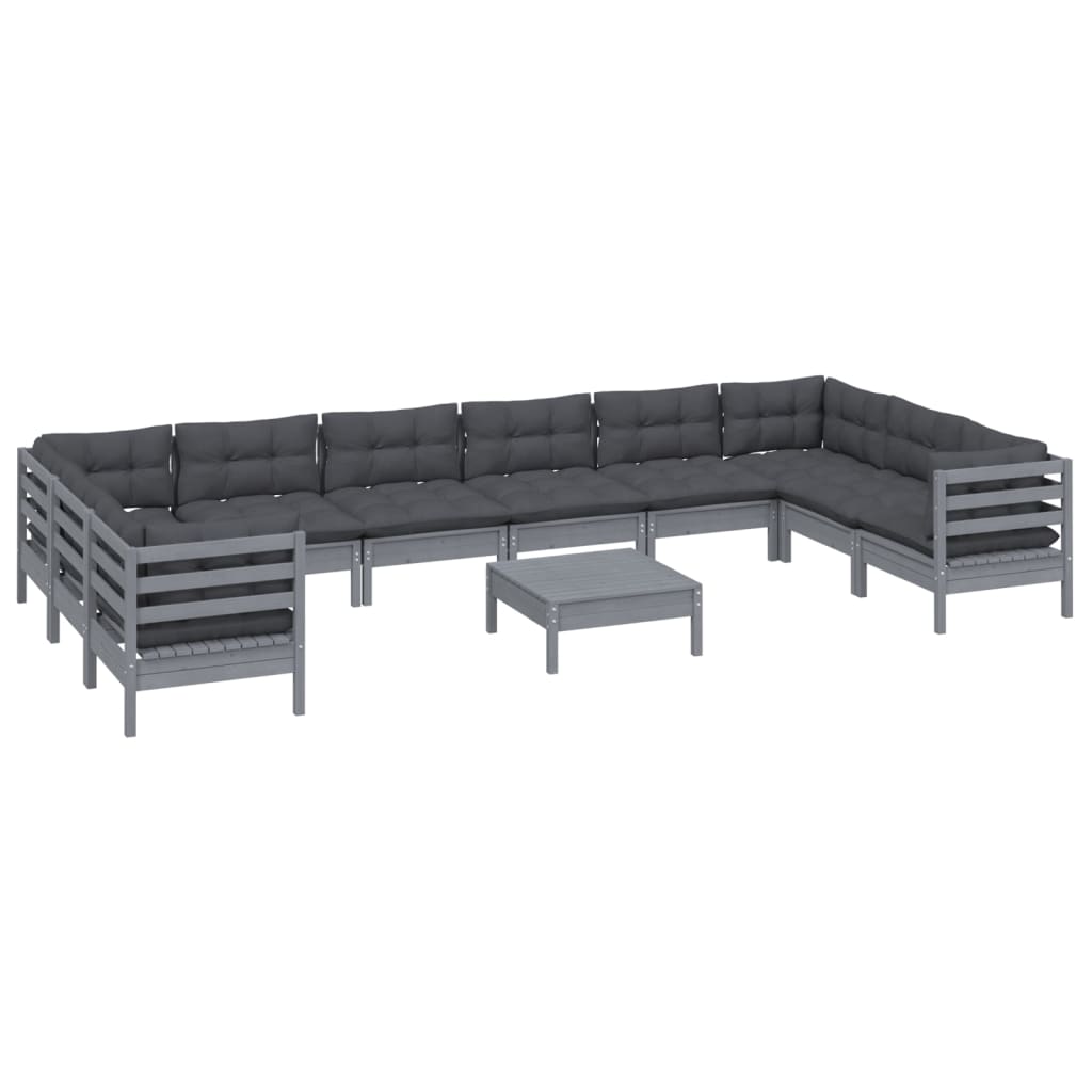 

vidaXL 11-delige Loungeset met kussens grenenhout grijs