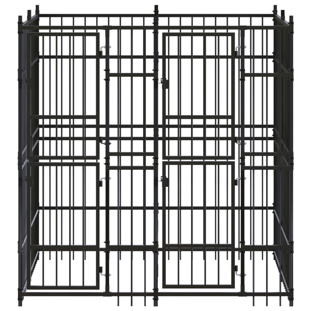 Chenil d'extérieur en acier noir pour chien - Panneaux à barreaux - 192 x 192 x 200 cm - 4 m²