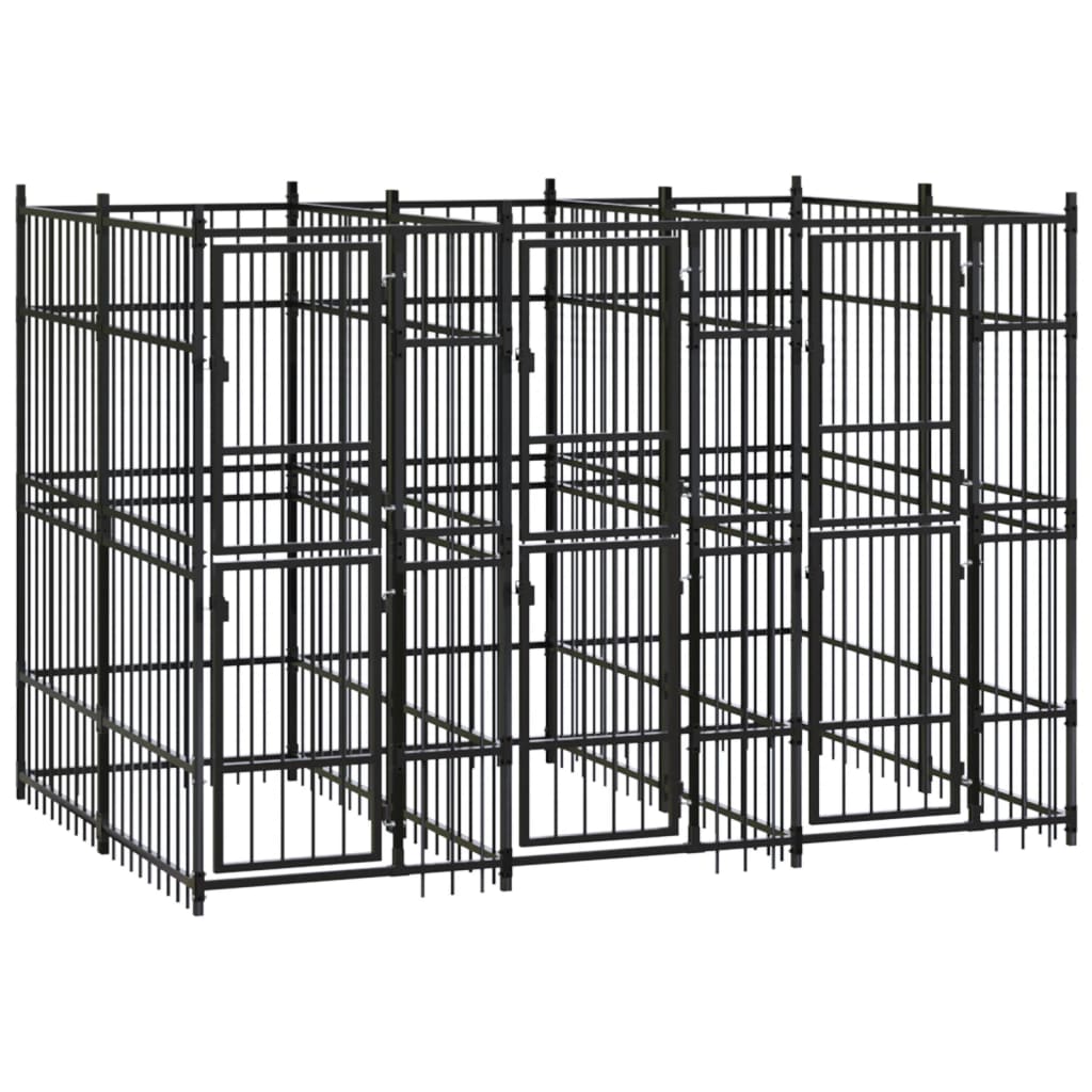 Chenil d’extérieur en acier noir pour chien - 3 chenils individuels modulables – Panneaux à barreaux – 288 x 192 x 200 cm – 6 m²