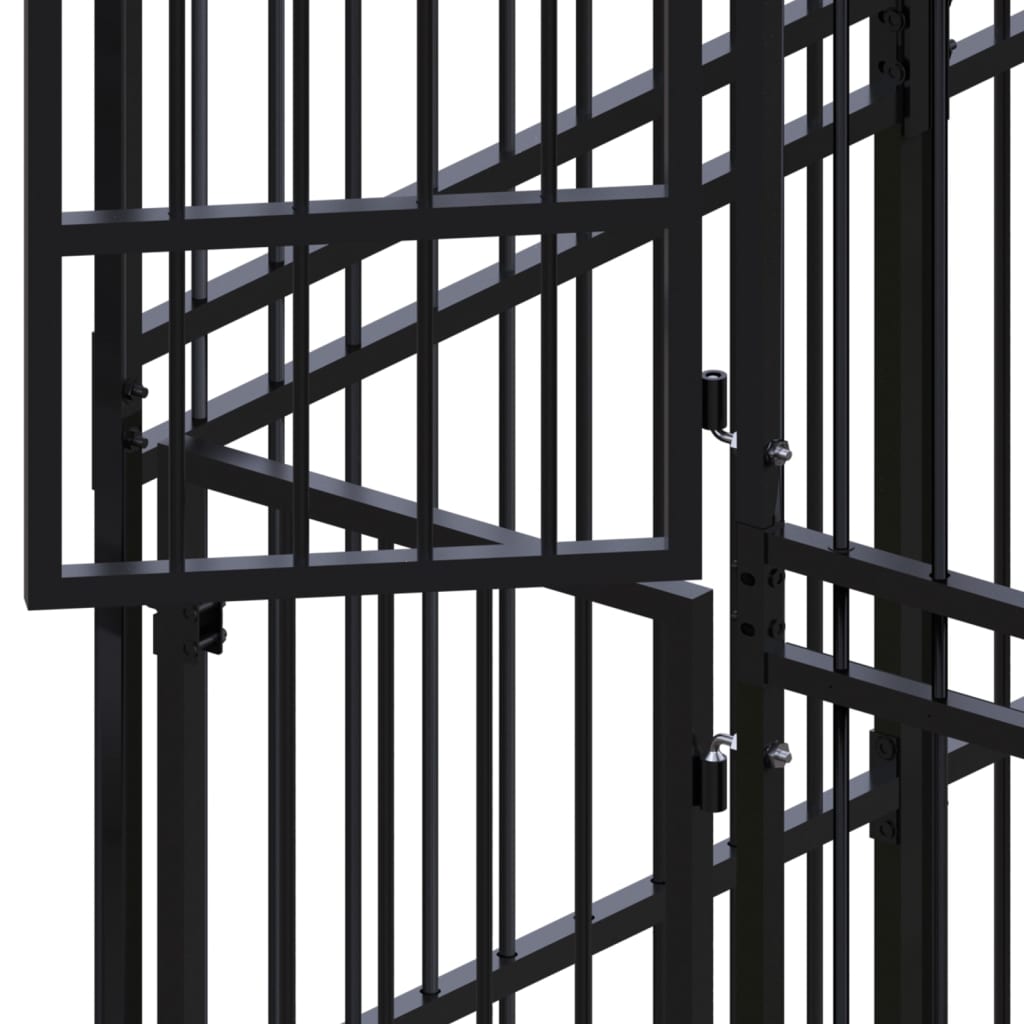 Chenil d’extérieur en acier noir pour chien - 3 chenils individuels modulables – Panneaux à barreaux – 288 x 192 x 200 cm – 6 m²
