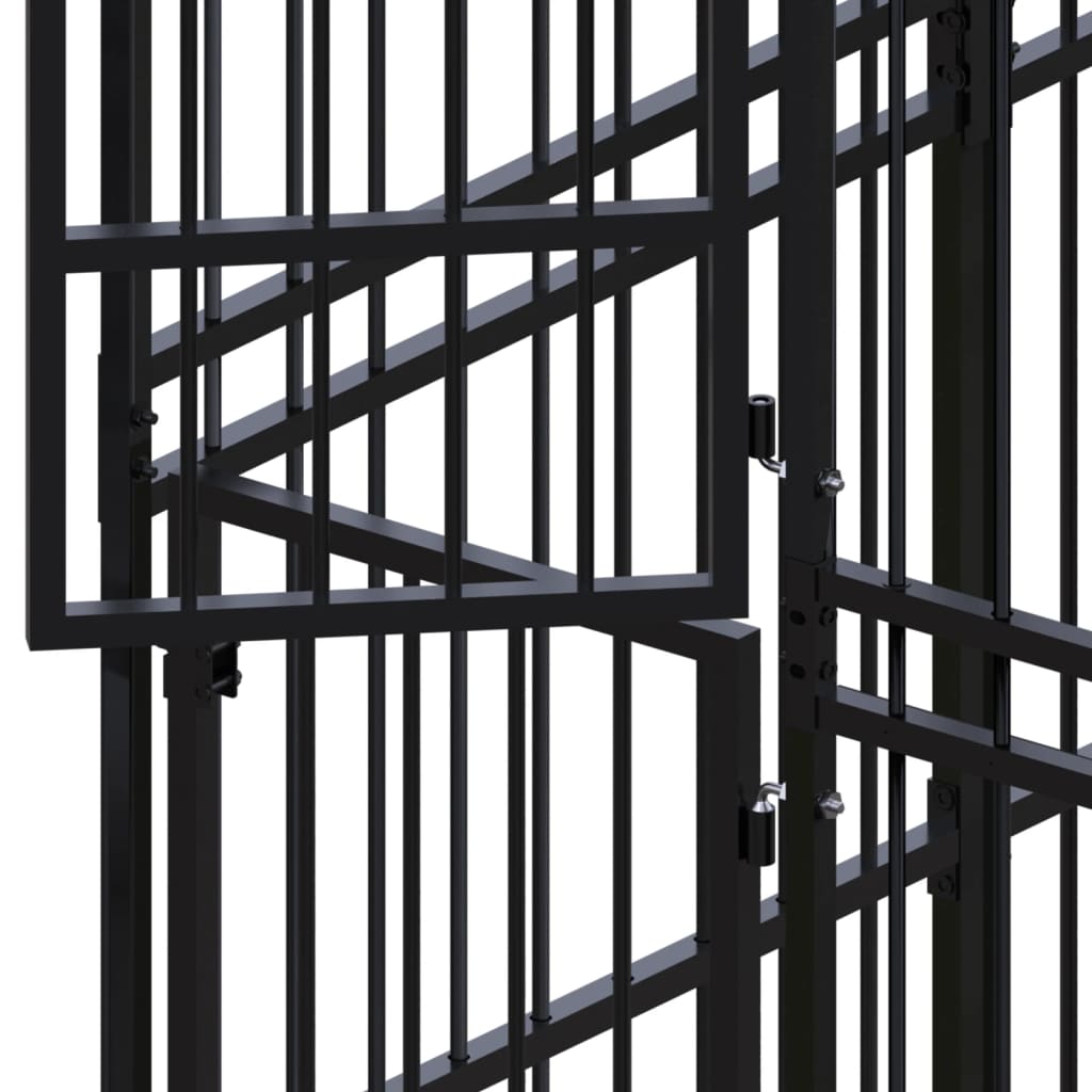 Chenil d’extérieur en acier noir pour chien - 4 chenils individuels modulables – Panneaux à barreaux – 384 x 192 x 200 cm – 7 m²