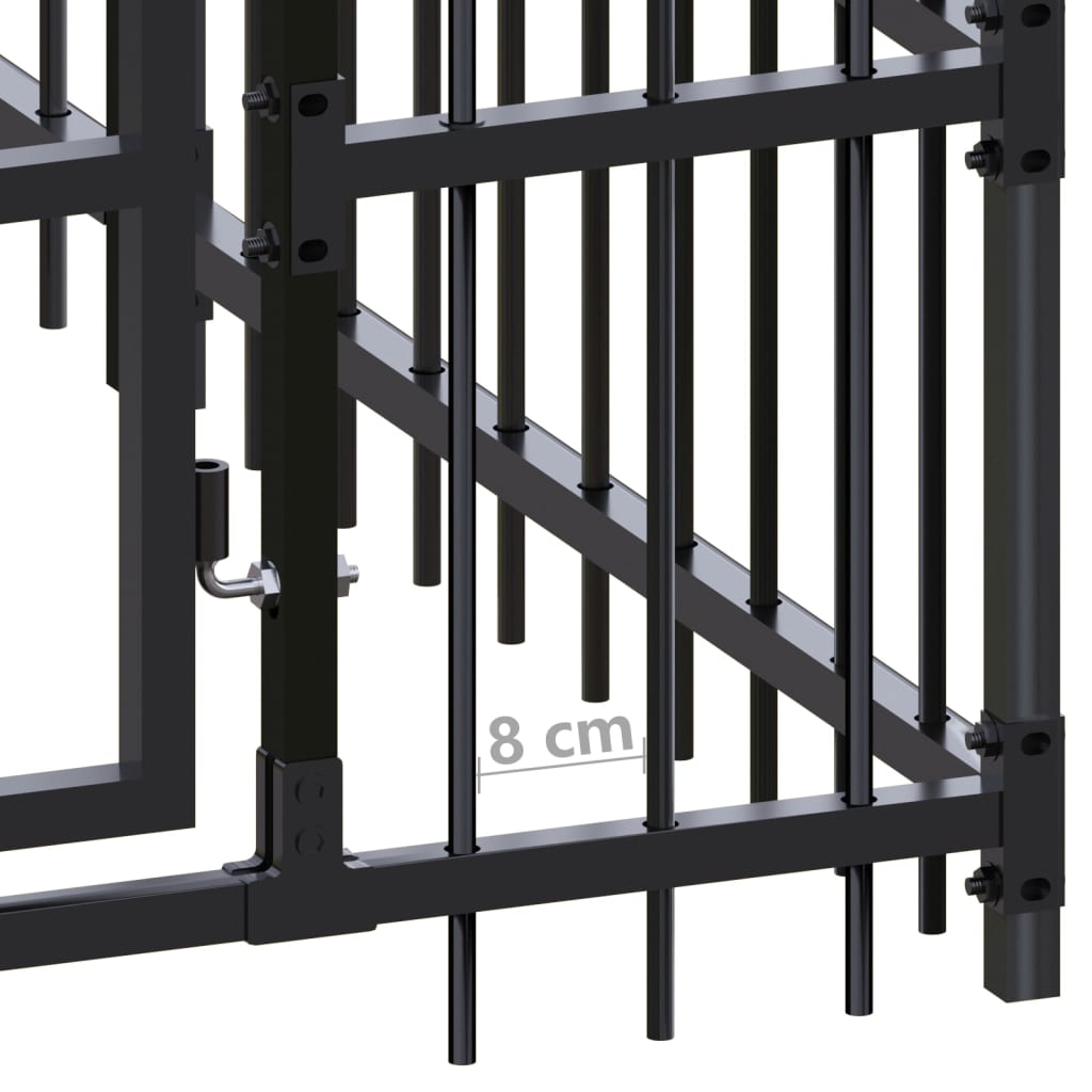 Chenil d’extérieur en acier noir pour chien - 4 chenils individuels modulables – Panneaux à barreaux – 384 x 192 x 200 cm – 7 m²