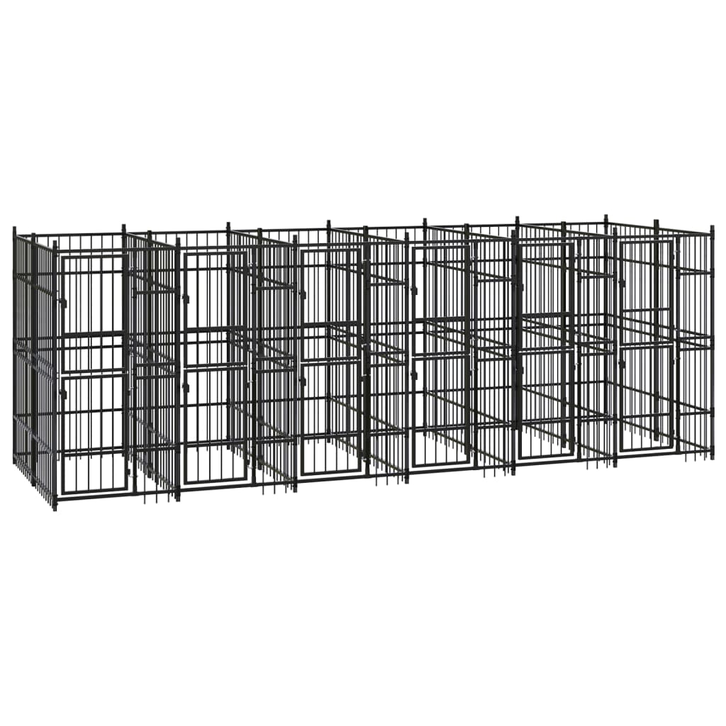 Chenil d’extérieur en acier noir pour chien - 6 chenils individuels modulables – Panneaux à barreaux – 576 x 192 x 200 cm – 11 m²