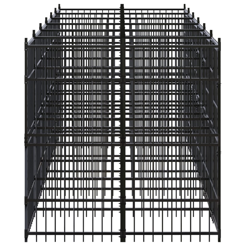 Chenil d’extérieur en acier noir pour chien - 6 chenils individuels modulables – Panneaux à barreaux – 576 x 192 x 200 cm – 11 m²