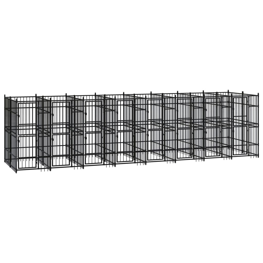 Chenil d’extérieur en acier noir pour chien - 8 chenils individuels modulables – Panneaux à barreaux – 768 x 192 x 200 cm – 15 m²