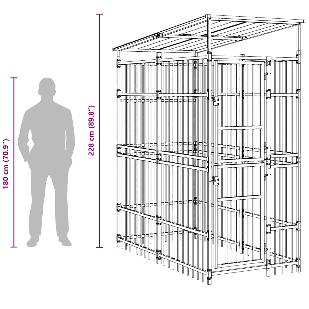 Zunanji pasji boks s streho jeklen 1,84 m² - slika 12