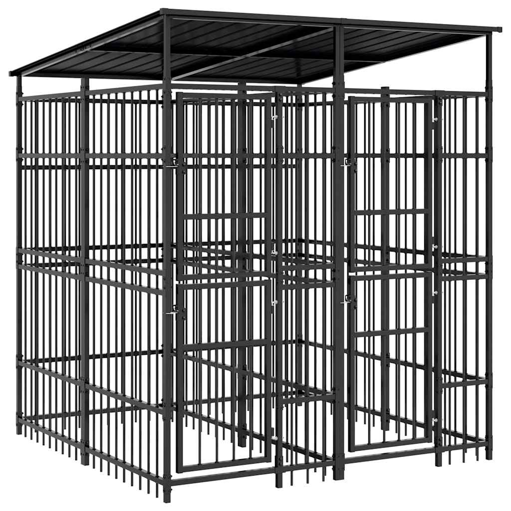 vidaXL Venkovní psí kotec se střechou ocel 3,69 m²