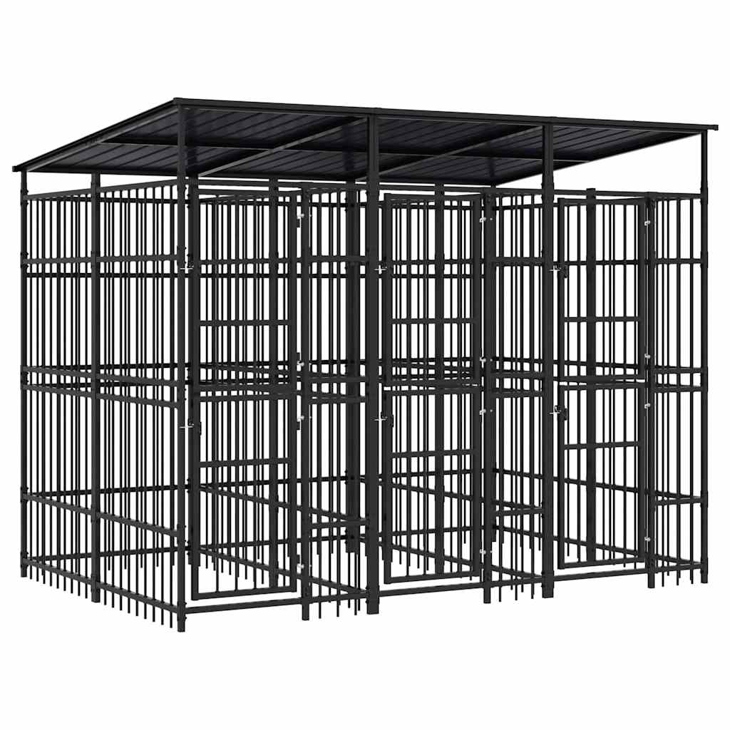 vidaXL Venkovní psí kotec se střechou ocel 5,53 m²