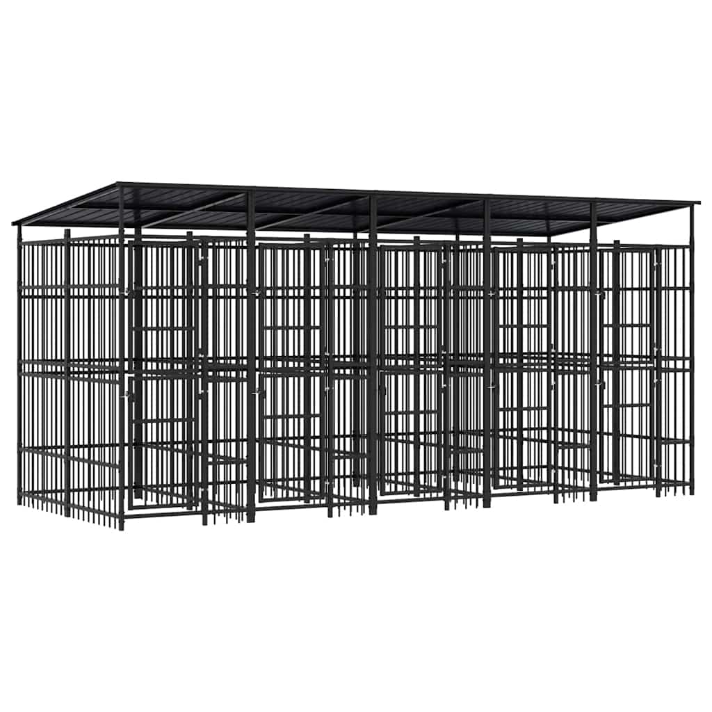 vidaXL VenkovnĂ­ psĂ­ kotec se stĹ™echou ocel 9,22 mÂ˛