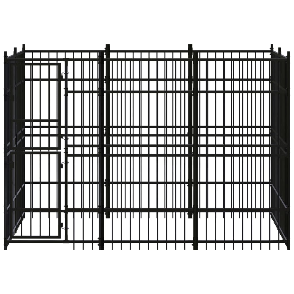 Chenil d'extérieur en acier noir pour chien - Panneaux à barreaux - 288 x 192 x 200 cm - 6 m²
