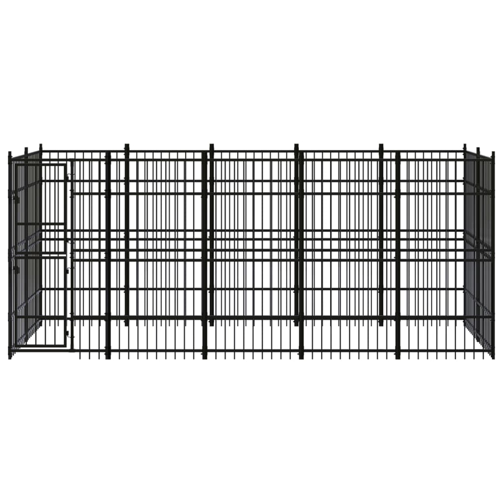 Chenil d'extérieur en acier noir pour chien - Panneaux à barreaux - 480 x 192 x 200 cm - 9 m²