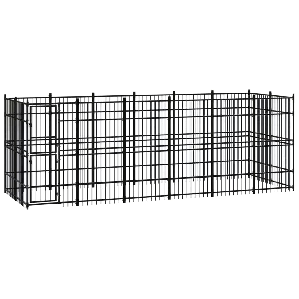 Chenil d'extérieur en acier noir pour chien - Panneaux à barreaux - 576 x 192 x 200 cm - 11 m²