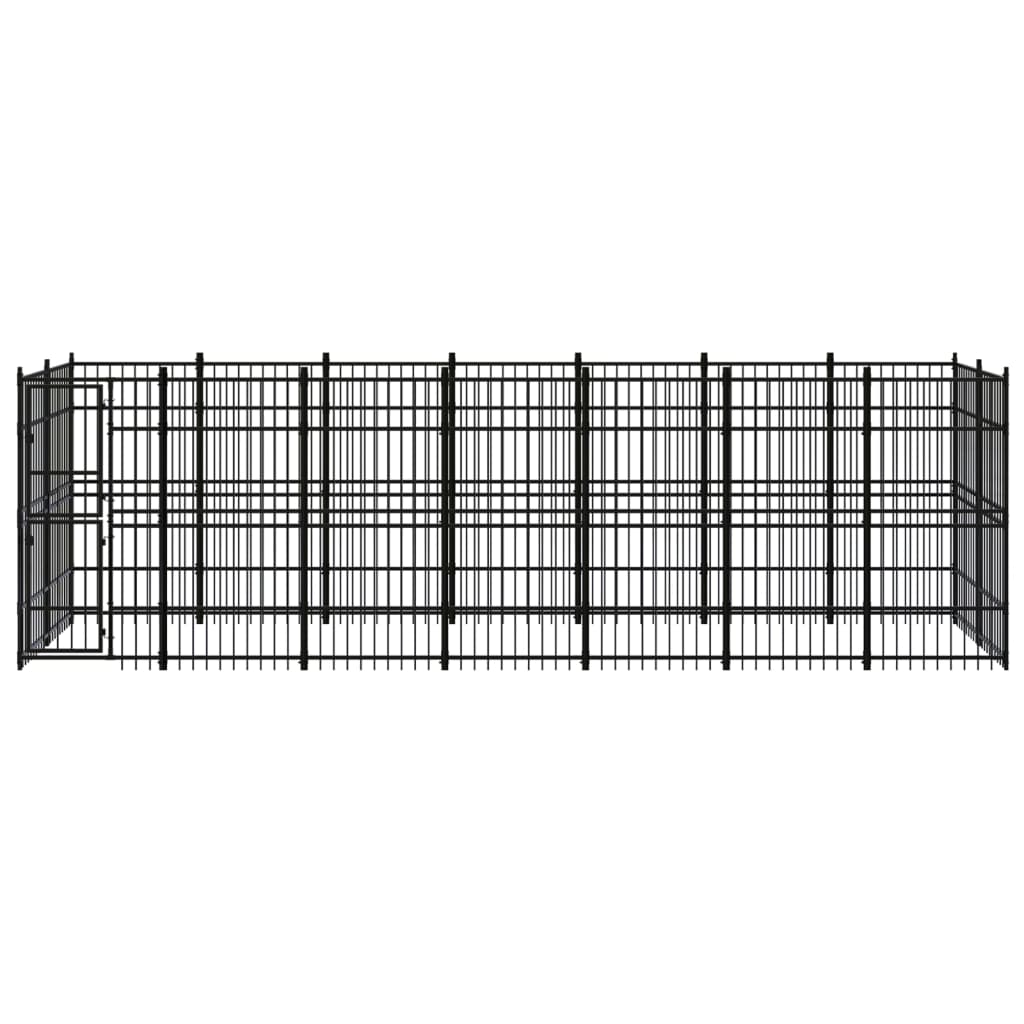 Chenil d'extérieur en acier noir pour chien - Panneaux à barreaux - 672 x 192 x 200 cm - 13 m²