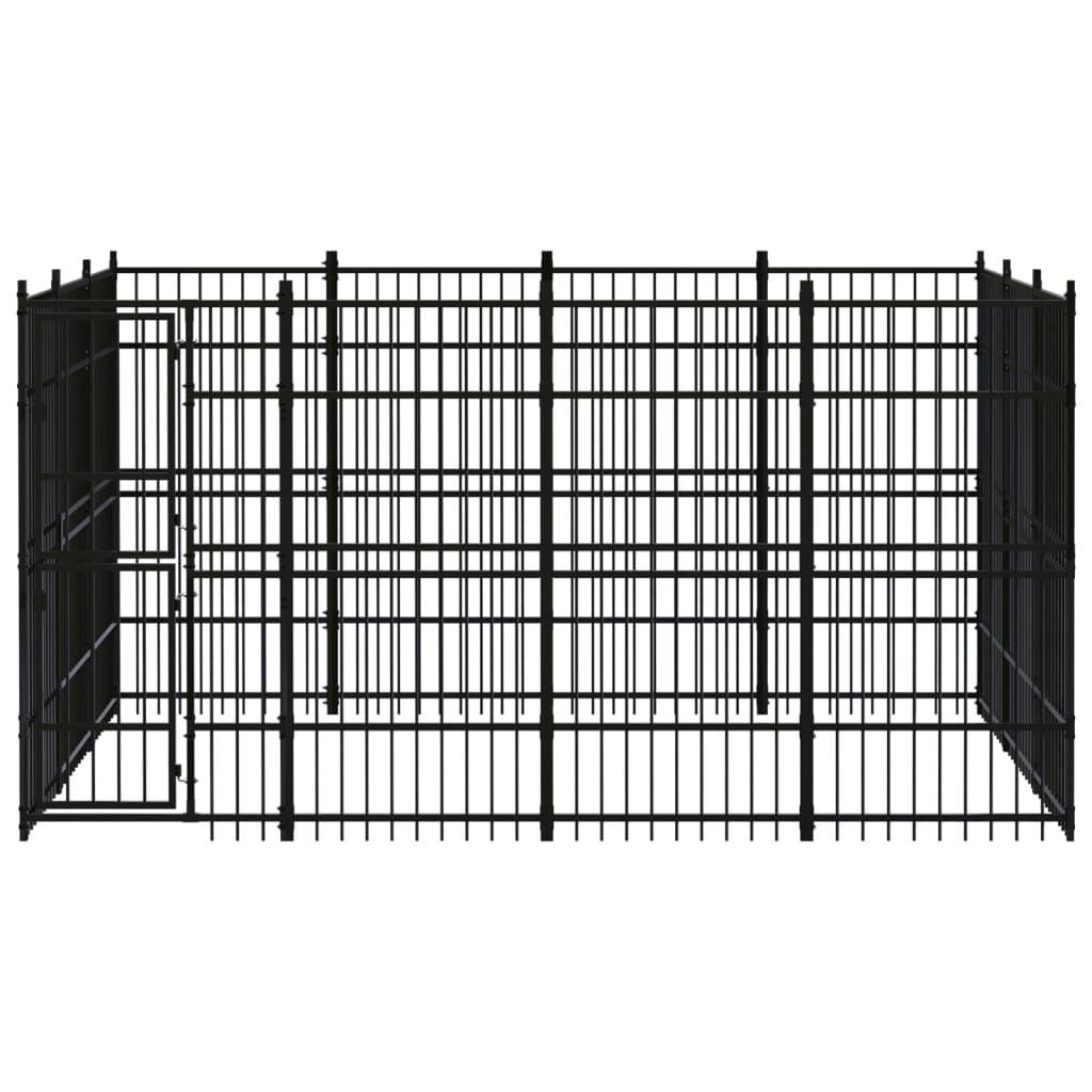 Chenil d'extérieur en acier noir pour chien - Panneaux à barreaux - 384 x 288 x 200 cm - 11 m²